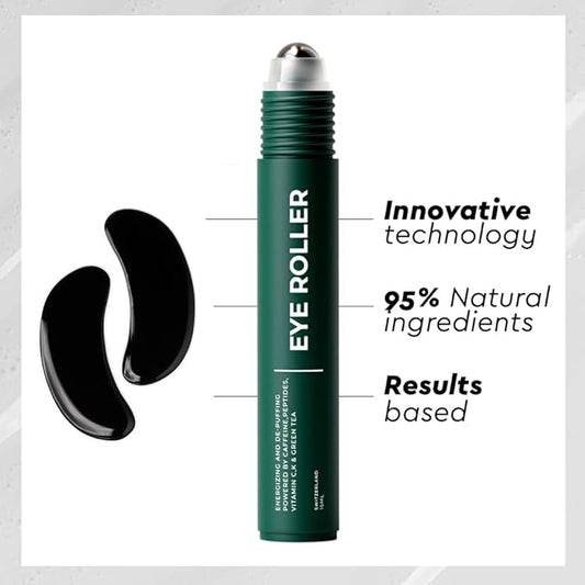 Wolf Project Eye Care Set - Energizing Eye Roller + Under Eye Mask for Dark Circles and Puffiness, With Caffeine, Vitamin C and Peptides