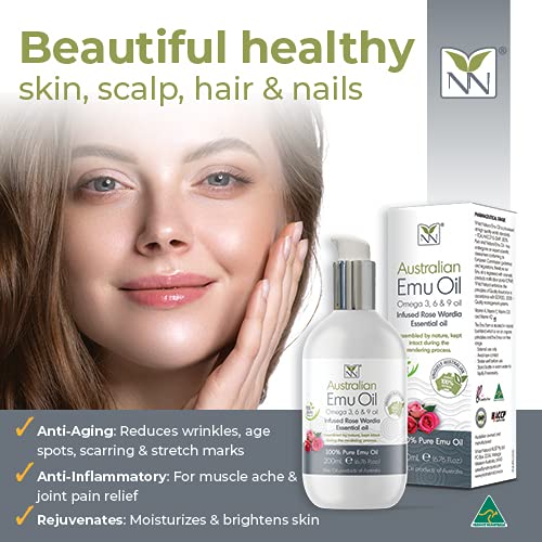 Y-Not Natural Ultra Pure Australian Emu Oil - Luxury, Hospital Grade Emu Oil 200 mL | Free Range Aboriginal Omega 3, 6 & 9 Oil Infused with Rose Wardia - The Ultimate Moisturizer for Skin, Hair, Nails, and Scalp
