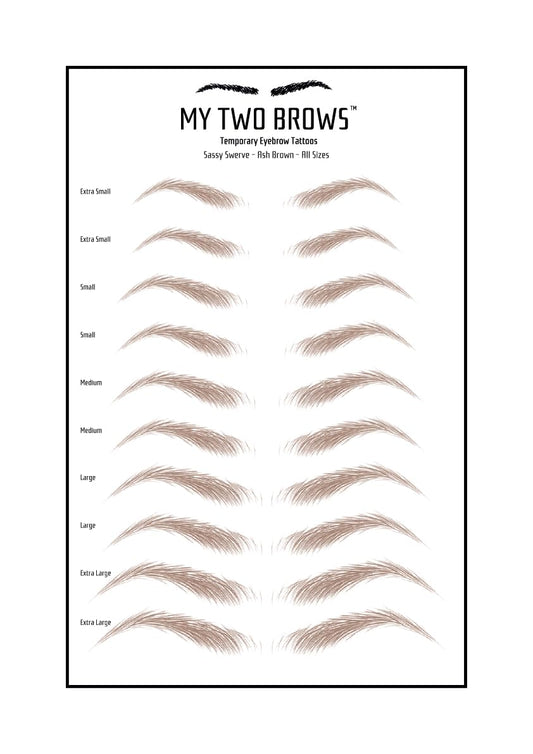 (10 pairs) Medium Brown Temporary Eyebrow Tattoo - Extra Large Size - Waterproof & Smudgeproof - Sassy Swerve Style Eyebrow Stickers - Sheet Lasts up to 30 Days - Won't Work on Existing Brows