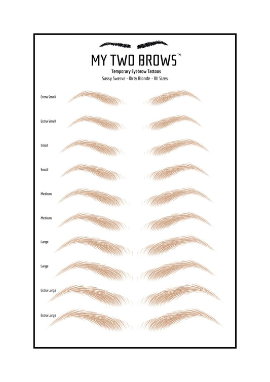 (10 pairs) Dirty Blonde Temporary Eyebrow Tattoo - Extra Large Size - Waterproof & Smudgeproof - Sassy Swerve Style Eyebrow Stickers - Sheet Lasts up to 30 Days - Won't Work on Existing Brows
