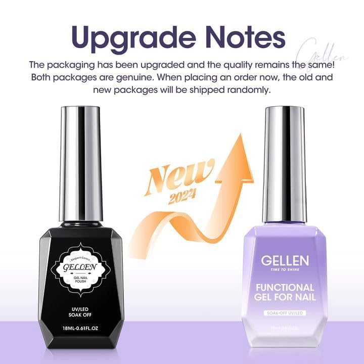 GELLEN 4Pcs Gel Top Coat and Base Coat with Nail Strengthener Set for Gel Nail Polish, 18ml Soak Off Nail Lamp Clear Nail Polish Set