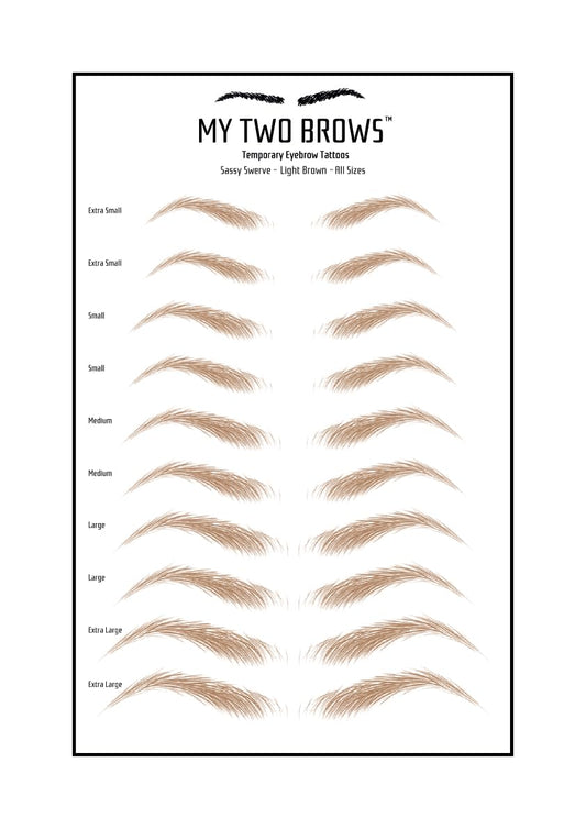 (10 pairs) Light Brown Temporary Eyebrow Tattoo - Medium Size - Waterproof & Smudgeproof - Sassy Swerve Style Eyebrow Stickers - Sheet Lasts up to 30 Days - Won't Work on Existing Brows