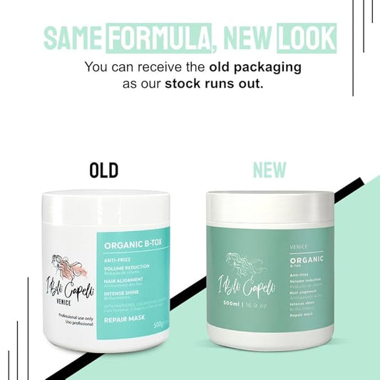 Venice B-tox Kit, Hair B-tox Treatment & Argan Oil Mask 250g - B-tox Capilar Para el Cabello, Formaldehyde-Free - Anti-Frizz, Smoothing, (1 B-tox+ 1 Mask)