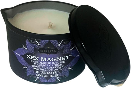 Pheromone Infused Massage Oil Candle for Pure Relaxation- 6oz- Moisturizing Coconut Oil, Essential Oil Blend Body Massage Candle for Home Spa- Amazing Gift for Women & Men (Blue Lotus) Unisex
