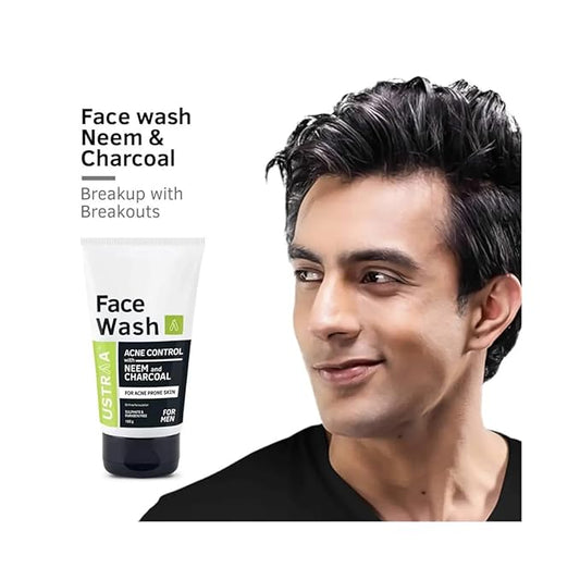 Ustraa Face Wash Acne Control - With Neem & Charcoal Face Wash - 3.5 Oz - Oil control, Prevents Acne, Especially for Oily skin, No Sulphate No Paraben