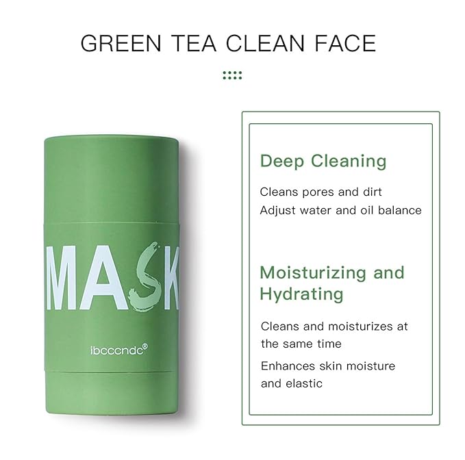 Wuxpp Green Tea Deep Cleanse Mask Stick Blackhead Remover with Green Tea Extract, Juxek Green Tea Purifying Clay Stick Mask Oil Control Cleansing Mask, Green Tea Face Mask Skincare Korean (2 Pcs)