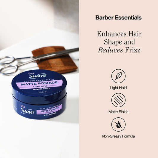 Suave+ Matte Pomade for Men’s Hair Styling 4-Pack – Light Hold, No Shine, Shaping Cream & Frizz Control, Barber Essentials, 1.75 Oz Ea