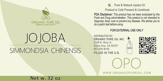 OPO 100% Pure Jojoba Oil - 32 oz Cold Pressed Carrier Oil for Hair, Skin, Face, Lips, Massage, Makeup Remover, Soaps