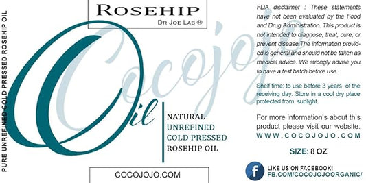 cocojojo Rosehip Oil for Face, Rose Oil for Face, Rose Hip Oil Organic for Face, Organic Rosehip Oil, 100% Pure Unrefined Cold Pressed All Natural for Hair Skin Face Body Nails Jojoba Oil - 8 Oz