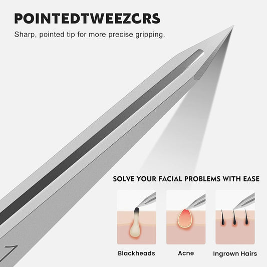 Pointed Tweezers for women Facial hair, Precision Tweezers for Eyebrows, Chin Hair,Ingrown Hair, Splinters, Glass Removal(Silver)
