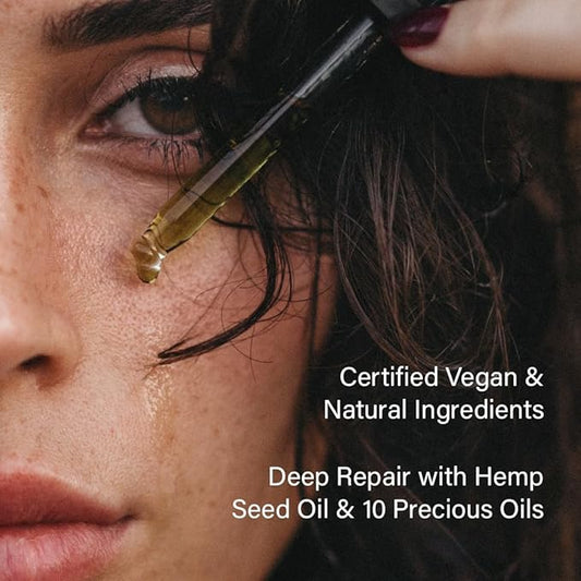 Premium Face Oil-100% Natural with 10 Precious Oils, Hemp Seed, Squalane & Vitamin E, Anti-Aging, Hydrating, Gua Sha Massage & Dry Skin Moisturizer Cold Pressed for Sensitive Skin (1 fl oz)
