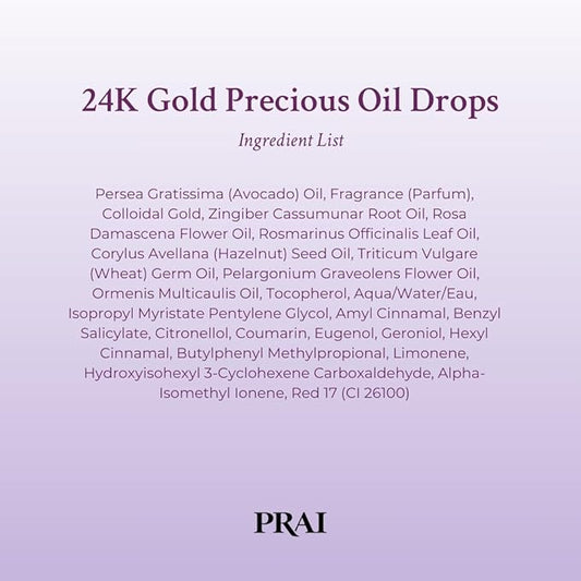 PRAI Beauty 24K Gold Precious Oil Drops - Cruelty Free - 1 Oz