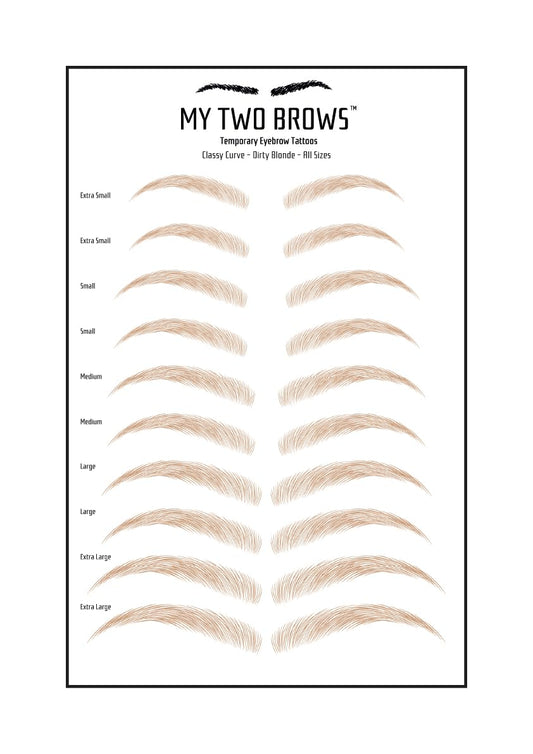 (10 pairs) Dirty Blonde Temporary Eyebrow Tattoo - Extra Large Size - Waterproof & Smudgeproof - Classy Curve Style Eyebrow Stickers - Sheet Lasts up to 30 Days - Won't Work on Existing Brows