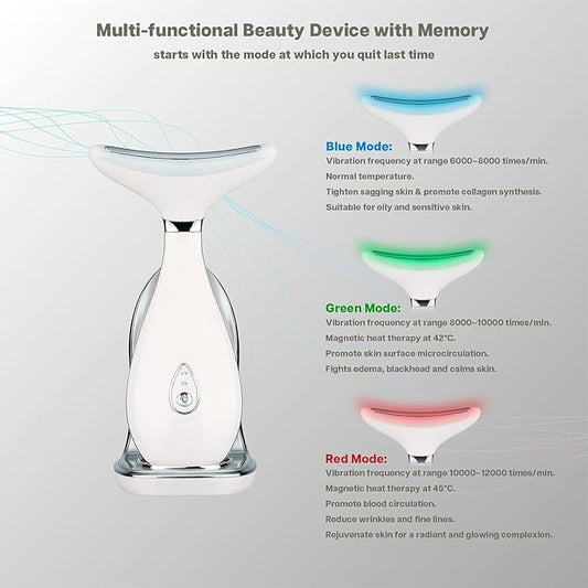 Lily Neck Face Massager, Face Sculpting Tool, Skin Rejuvenation Device with Thermal, Triple Action LED and Vibration, for Anti-Aging, Lifting and Tightening Sagging Skin (Pearl White)