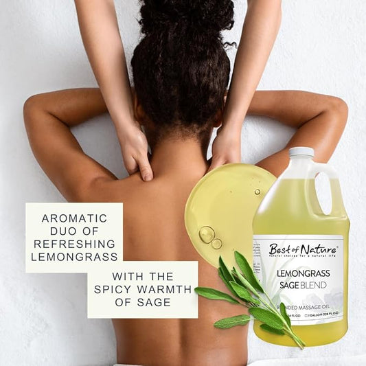 Best of Nature Lemongrass and Sage Massage Oil Blend - Non-Greasy Aromatherapy Massage Oil for Body, Skin & Face, Crafted with Pure Essential Oils, Half Gallon (64 fl oz)