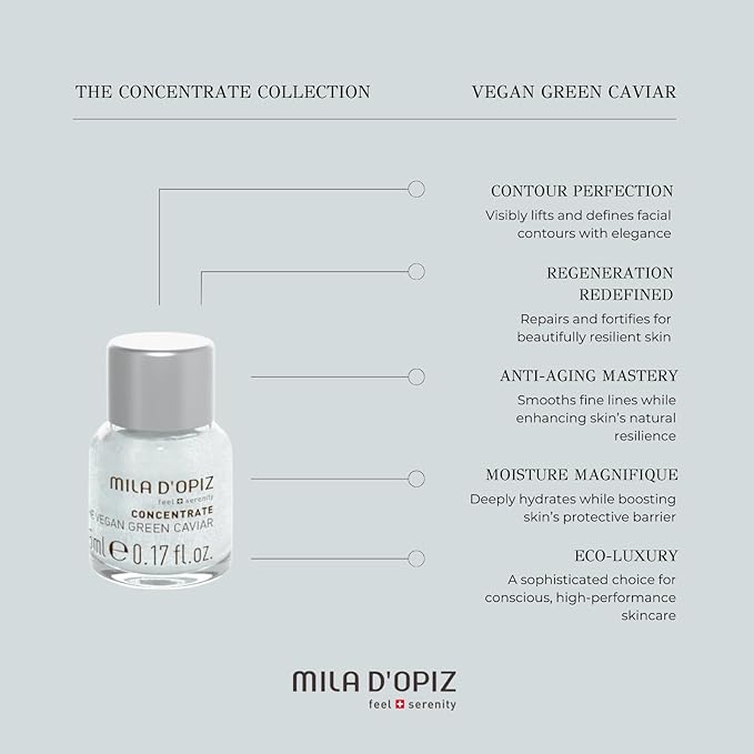 Mila d'Opiz The Vegan Green Caviar Concentrate - Anti-Aging and Firming Face Serum for Women - Skin Renewal Hydrating Serum with Argan Oil - 10 pc