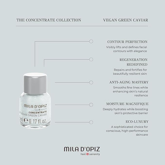 Mila d'Opiz The Vegan Green Caviar Concentrate - Anti-Aging and Firming Face Serum for Women - Skin Renewal Hydrating Serum with Argan Oil - 10 pc
