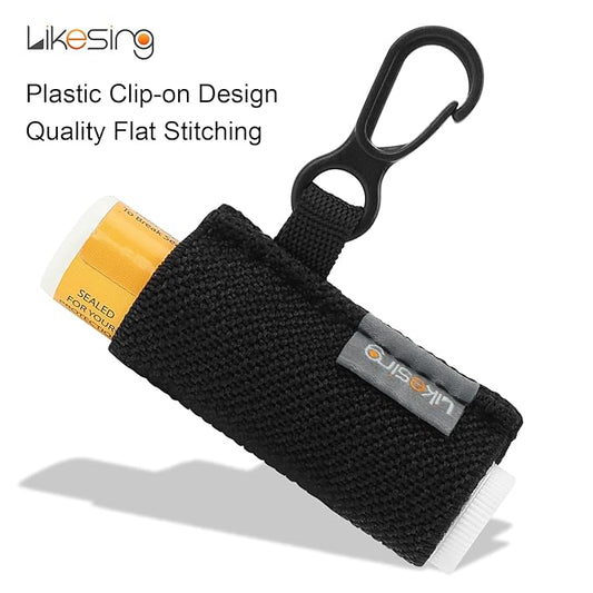 Lip Balm Holder, 4Pcs Chapstick Holder with Clip On for Backpacks, Elastic Lipstick Sleeve Holder Gifts for Friends Women Girls Boys Man, Black