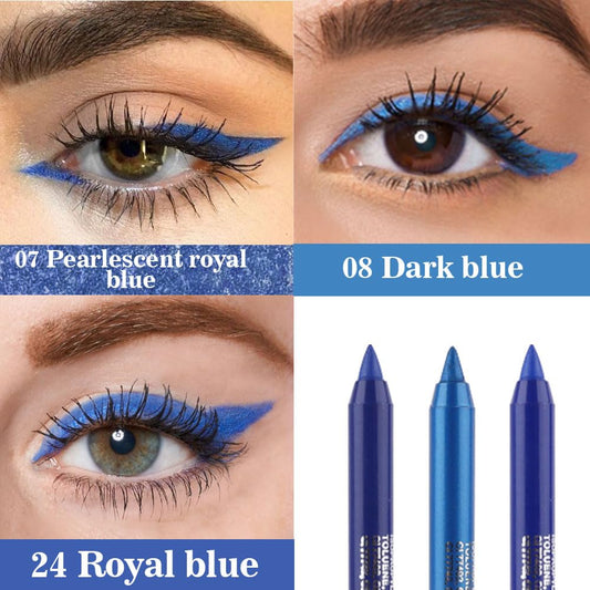 evpct 3Pcs Shimmer Royal Blue & Dark Blue & Royal Blue Gel Glitter Eyeliner Pencils Set for Women Waterproof Smudge Proof lapiz de ojos delineador de ojos contra el agua Eye Liner Makeup 07 08 24