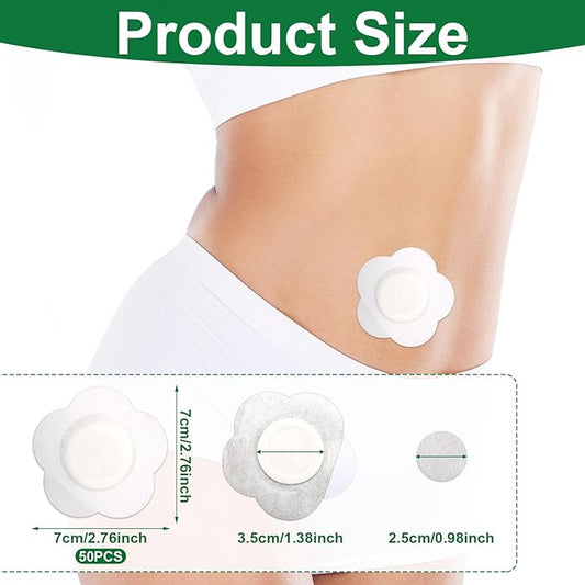 50pcs Castor Oil Wraps for Belly Button, Self-Adhesive Disposable Removable Cotton Patches Breathable Single-Use Organic Compress Pads (Oil Not Included)