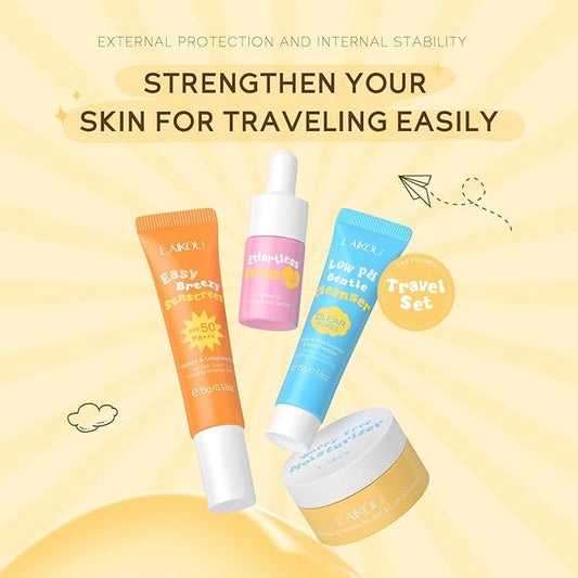 Hydrating Skin Care Set Travel Kit, Gifts for Women and Teenage Girls, 4 Piece Skincare Essentials Set Mini Travel Size With Facial Cleanser, Cream, Serum, Sunscreen - Travel Essentials Gift Set