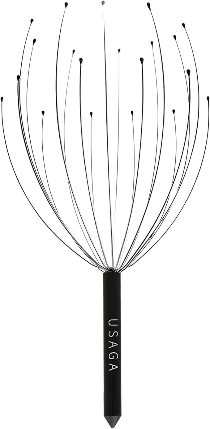 USAGA Head Massager Scalp Massager 20 Fingers Head Scratcher for Scalp Body Relaxing (Black & Black)