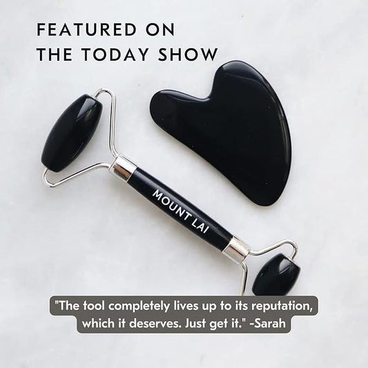 Mount Lai Black Obsidian Facial Spa Set, Black Obsidian Gua Sha Facial Tools Set and Roller, Guasha Tool for Face to Relieve Muscle Tension and Reduce Puffiness, Anti Aging Skin Care Sets for Women