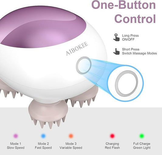 Electric Scalp Massager, Portable Head Stress Relax,IPX7 Waterproof Rechargeable Head Massager Scalp Stress Relax, Body for Deep Cleansing, Relief, Hair Growth (Pink)