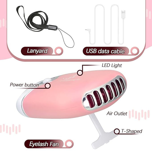 Eyelash Fan USB Portable Lash Dryer Nano Facial Mister Face Mister Portable Facial Steamer with 20ml Water Tank Rechargeable Handheld Mini Fan Lash Dryer Eyelash Extension(Pink)