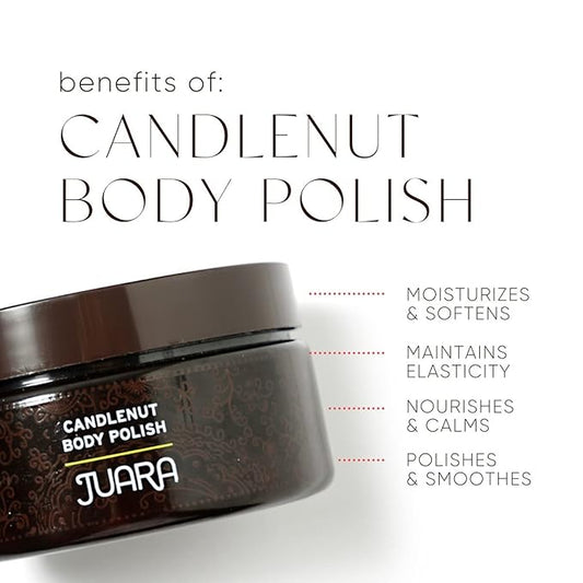 JUARA - Candlenut Body Polish | Invigorating Scrub | Deep Exfoliation | Smooth Rough Skin | Healing Hydration | Cruelty Free, Paraben, Sulfate Free, Vegetarian | 7.5 oz