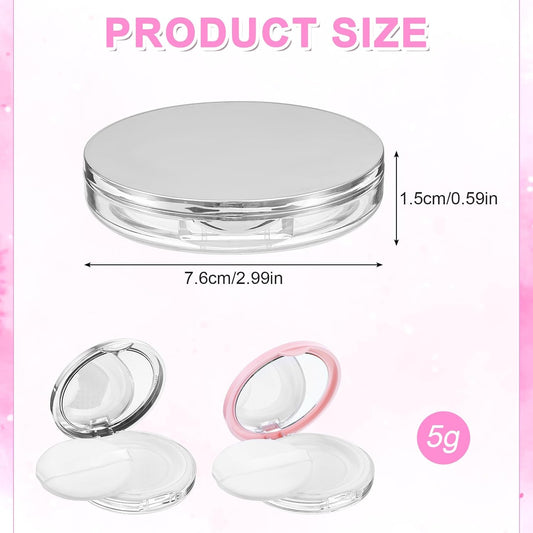 2 Pcs Loose Powder Container with Puff, 0.3-0.7oz Reusable Travel Powder Puff Case Refillable Empty Makeup Compact Box with Mirror for Travel DIY Makeup Cosmetic