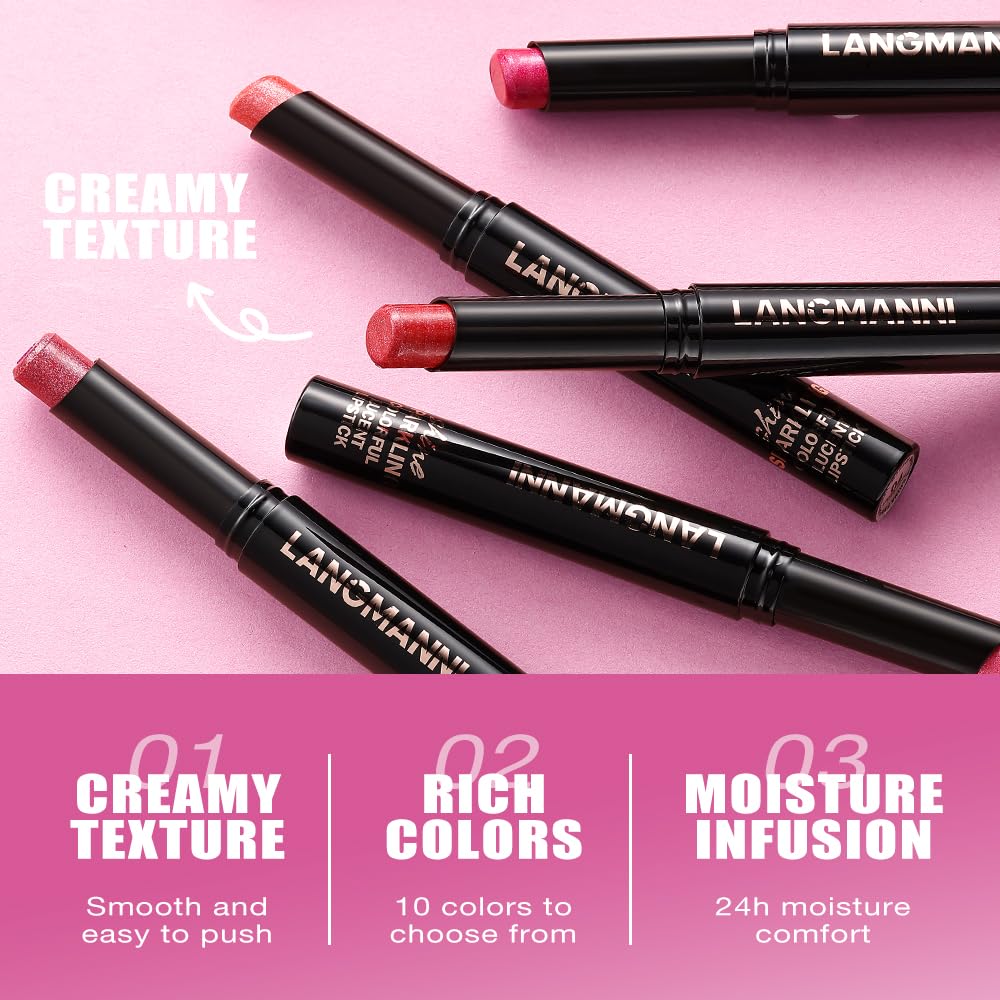 Jolilab 8Pcs Sparkling Lipstick Lip Gloss Long Lasting Waterproof Moisturizer Lip Balm Glitter Shimmer Metallic, Diamond Shiny Bold Glow Goth Lipstick for Women Girls, Non-sticky