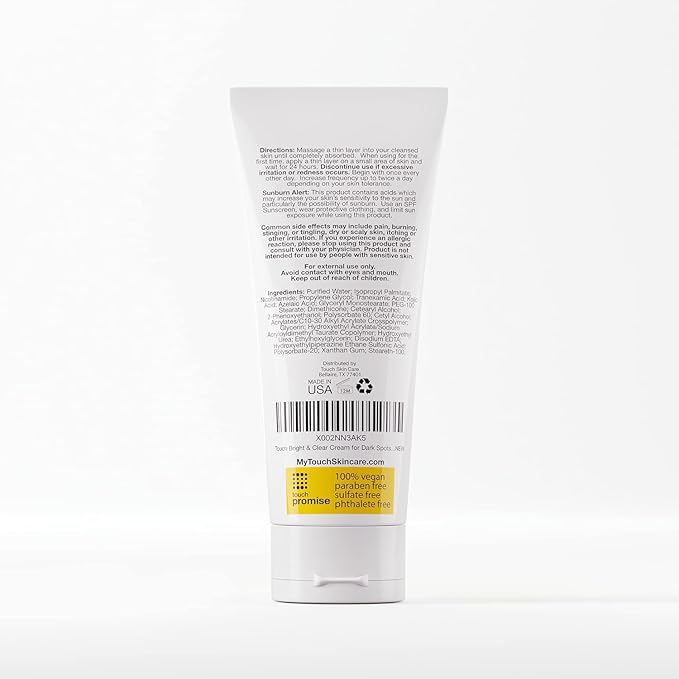 TOUCH Skin Bright Cream for Dark Spots on Face - Azelaic Acid with Kojic Acid, Tranexamic Acid, & Niacinamide – Age Spot, Sun Spot, and Melasma