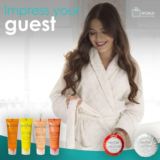 Nectar Mini Travel Size Toiletries Bathroom Kit | Sweet Orange Blossom| Shampoo, Conditioner, Body Wash, Lotion, Two Round Cleansing Bars & Body Bar