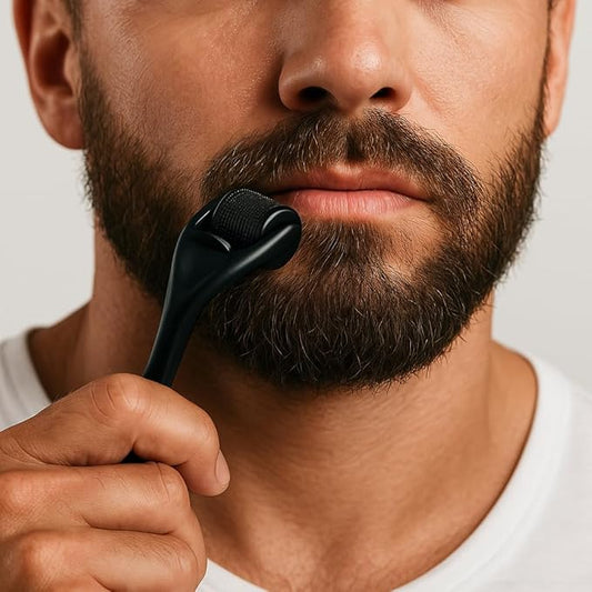 Derma Roller Microneedling Roller, 0.25mm Stainless Steel, Roller for Face, Beard, Scalp hair growth, Body, Microneedle Derm Stamp with Storage Case | For Women and Men | (Matte Black)