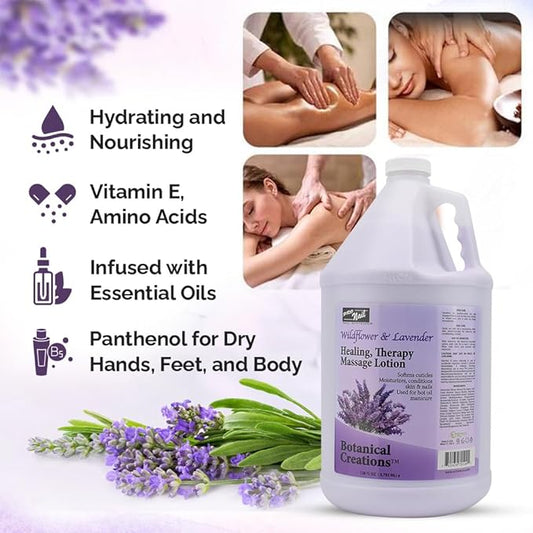 PRONAIL - Healing Therapy Massage Lotion - Professional Pedicure, Body and Hot Oil Manicure, Infused with Natural Oils, Vitamins, Panthenol and Amino Acids (Lavender, 1 Gallon)