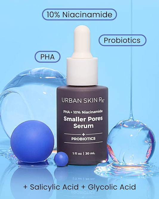 Urban Skin Rx®, PHA + 10% Niacinamide Smaller Pores Serum, Tightens Pores for Clear, Brighter & Smoother Skin, Exfoliates, Decongests, and Controls Excess Oil, 1 Fl Oz.
