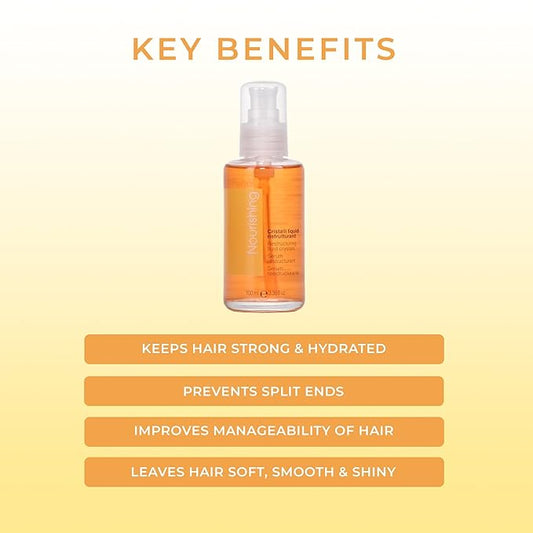 Fanola Nourishing Restructuring Fluid Crystals Hair Serum Detangles, Adds Shine, And Prevents Split Ends For Curly, Frizzy And Permed Hair 3.38oz