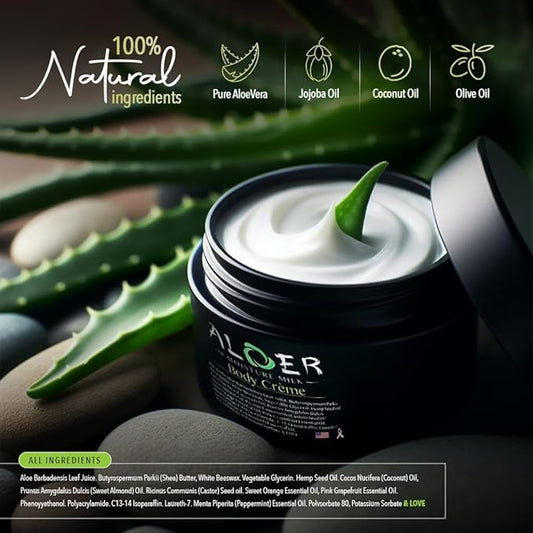 Moisture Milk Unisex Multipurpose Body Creme, Face and Body Moisturizer for Dry Skin, Pure Aloe Vera, Castor Seed Oil, Essential Oils, Soothes Skin, 4 Ounce, Non-greasy formula
