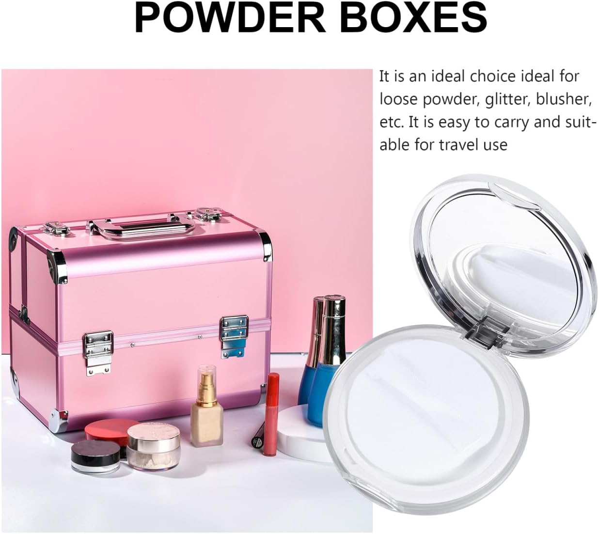 Beaupretty 2PCS Empty Powder Compact Plastic DIY Makeup Loose Powder Case with Puff and Elasticated Net Sifter for Travel Outside Home