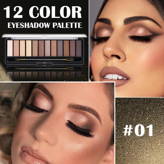 12 Colors Eyeshadow Palette – Neutral Warm Tone Matte & Glitter Eye Makeup Palette, High Pigment Waterproof Eyeshadow Kit for Women – Blendable Natural Brown, Nude, Rose Gold Shimmer Makeup 01#