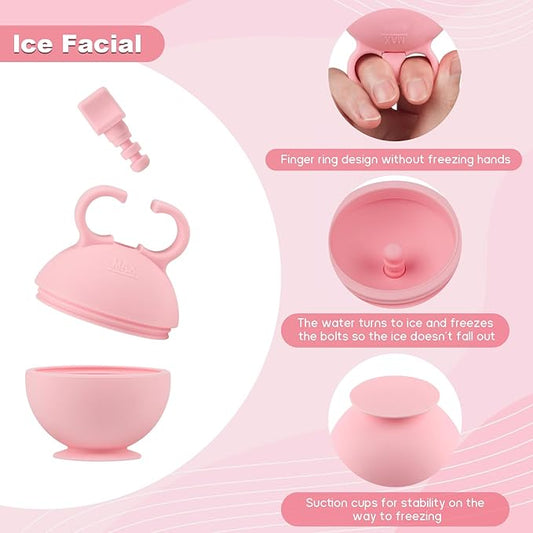 2 Pack Ice Roller for Face, Ice Cube Roller for Face Neck Body and Eye Ice Face Roller Tones Skin Eliminates Puffiness Face Ice Mold Ice for Face Gua Sha, Ice Roller for Face Women Men (Pink Blue)