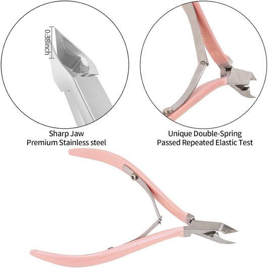 YINYIN Professional Stainless Steel Cuticle Trimmer with Pusher and Cutter - Durable Pedicure Manicure Tools for Fingernails and Toenails (Pink)