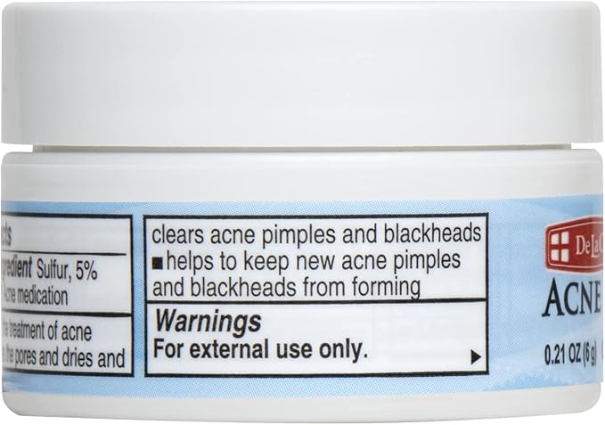 De La Cruz 5% Sulfur Ointment Travel Size - Cystic Acne Treatment for Face and Body - Daily 10 Min Spot Treatment and Effective Game Changing Hormonal Acne Treatment that Clears Up Pimples 0.21OZ