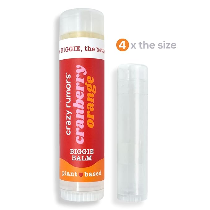 Crazy Rumors Biggie Cranberry Orange Flavored All Natural, Plant Based Lip Balm to Moisturize and Nourish your Lips - Cranberry Orange tube 0.6 oz (4x Larger than standard 0.15 oz lip balm)