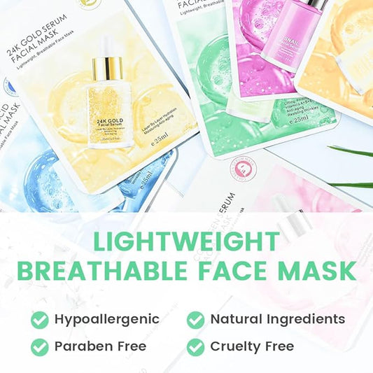 Face Sheet Mask Skincare,Hydrating Spa Face Mask For Sensitive Skin,Moisturize,Nourish for All Skin Types,Natural Skin Care Spa Face Mask for Women Men Girls,Pack of 6