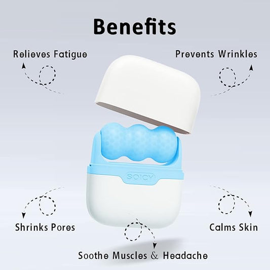 Leeshine Ice Roller for Face and Eyes - Facial Skin Care Tools with 2 in 1 Massage Roller and Travel Case Self Care Gift.Men Women (Blue)