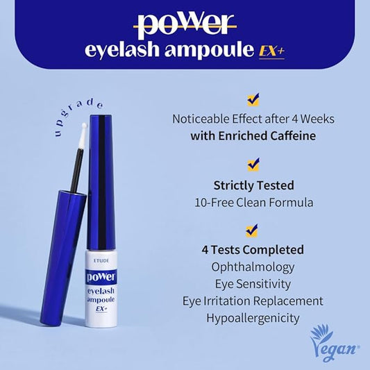 ETUDE Power Eyelash Ampoule 1+1 Set, Lash and Brow Treatment, Caffeine-Infused, Ultra Slim Tip, Lash Booster, Korean Makeup, Beauty (1.31 Fl Oz)