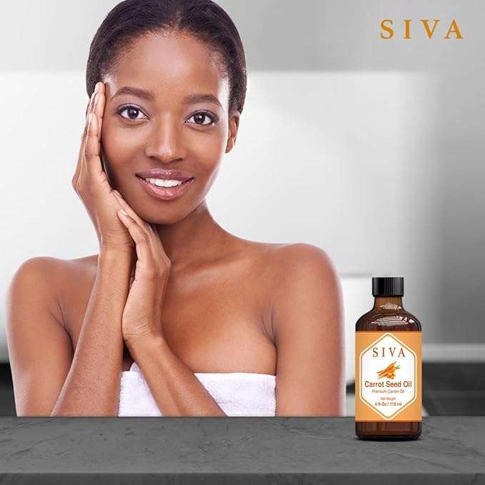 SIVA Carrot Seed Oil 4oz (118ml) Premium Cold-Pressed Carrier Oil With Dropper For Face, Skin Care, Body Massage, Hair Care, Hair Oiling & Scalp Massage