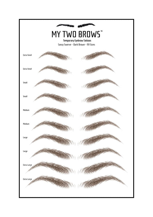 (10 pairs) Dark Brown Temporary Eyebrow Tattoo - Large Size - Waterproof & Smudgeproof - Sassy Swerve Style Eyebrow Stickers - Sheet Lasts up to 30 Days - Won't Work on Existing Brows
